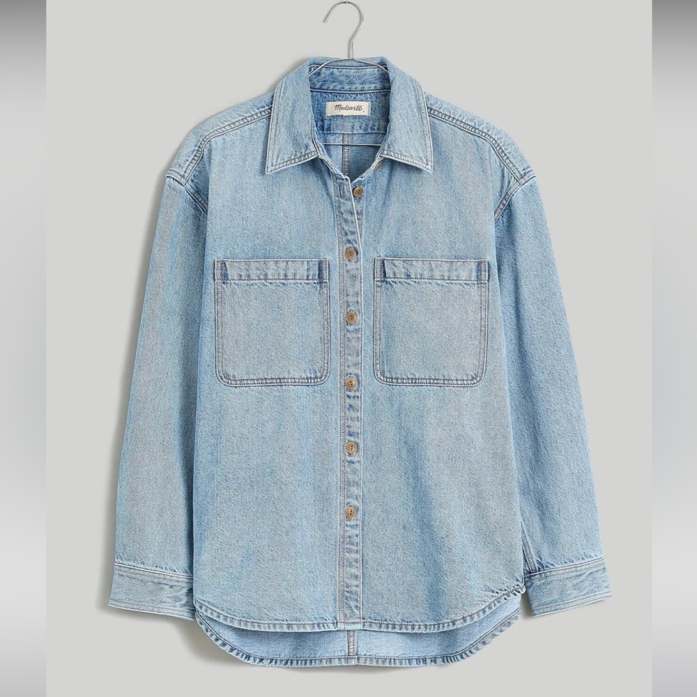 Denim Oversized Button-Up Shirt in Derussey Wash